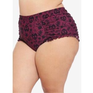 Hot Topic Retro High-Waisted Swim Bottoms Skull Roses